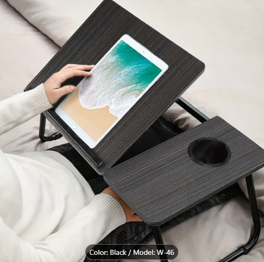 Adjustable Tilt Folding Desk with Non-Slip Cup Holder